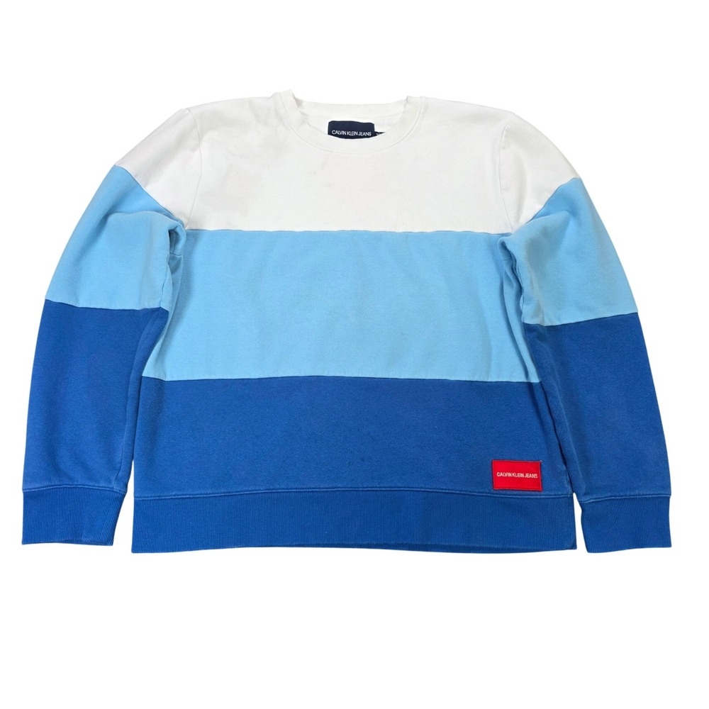 Calvin Klein Jeans Colorblock Sweatshirt Men's Size XL Blue White Crew Neck‎